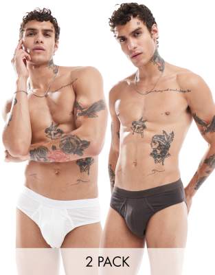 2 pack jersey briefs in white and brown-Multi