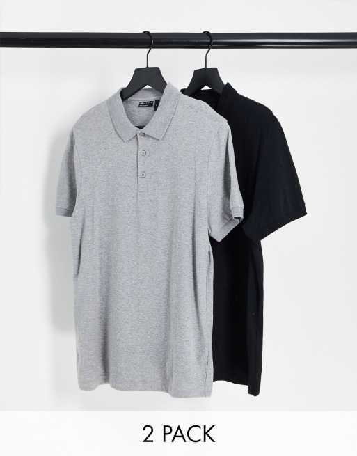 ASOS DESIGN 2 pack jersey polo in grey marl and black