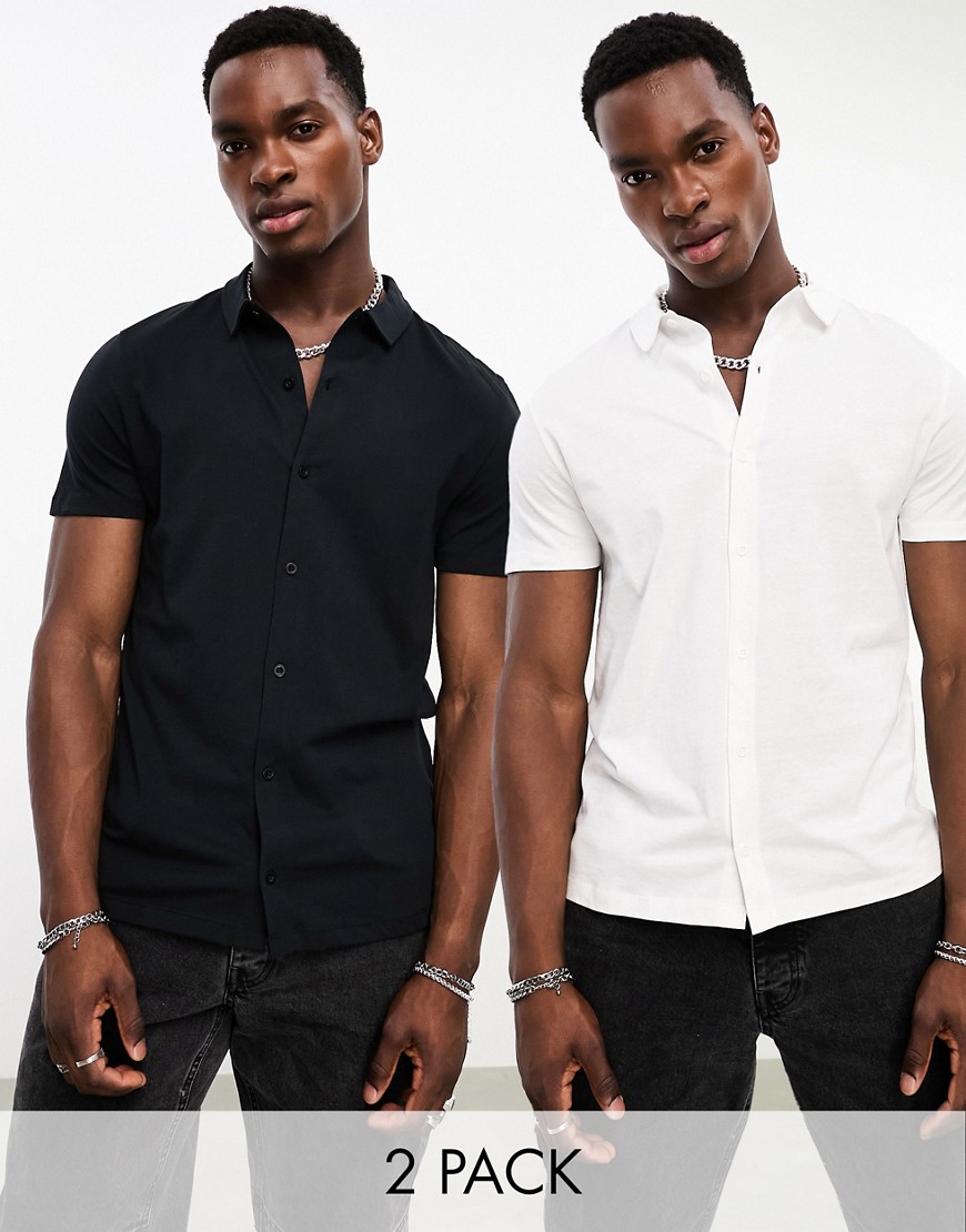 ASOS DESIGN 2 pack jersey shirt in black and whiteMulti