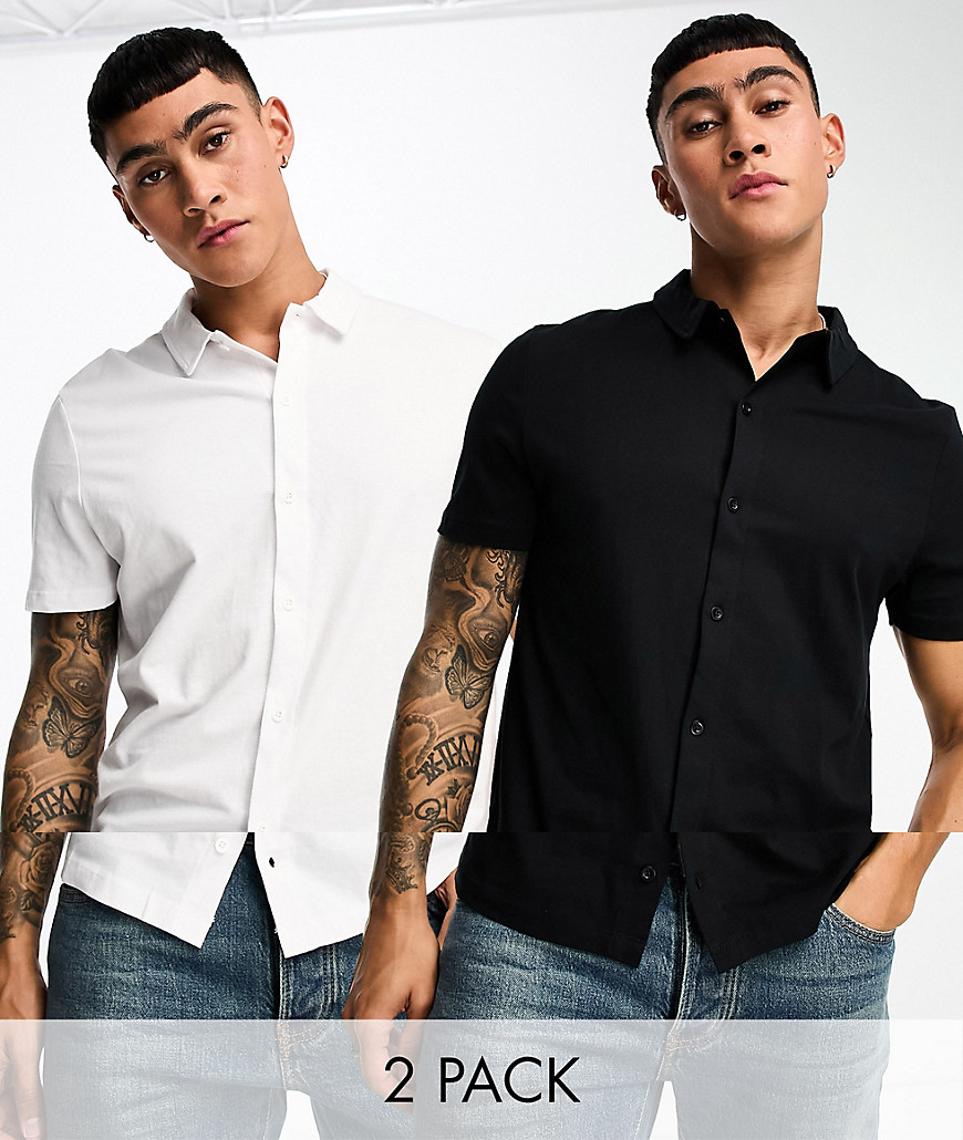 ASOS DESIGN 2 pack jersey shirt in white and black-Multi