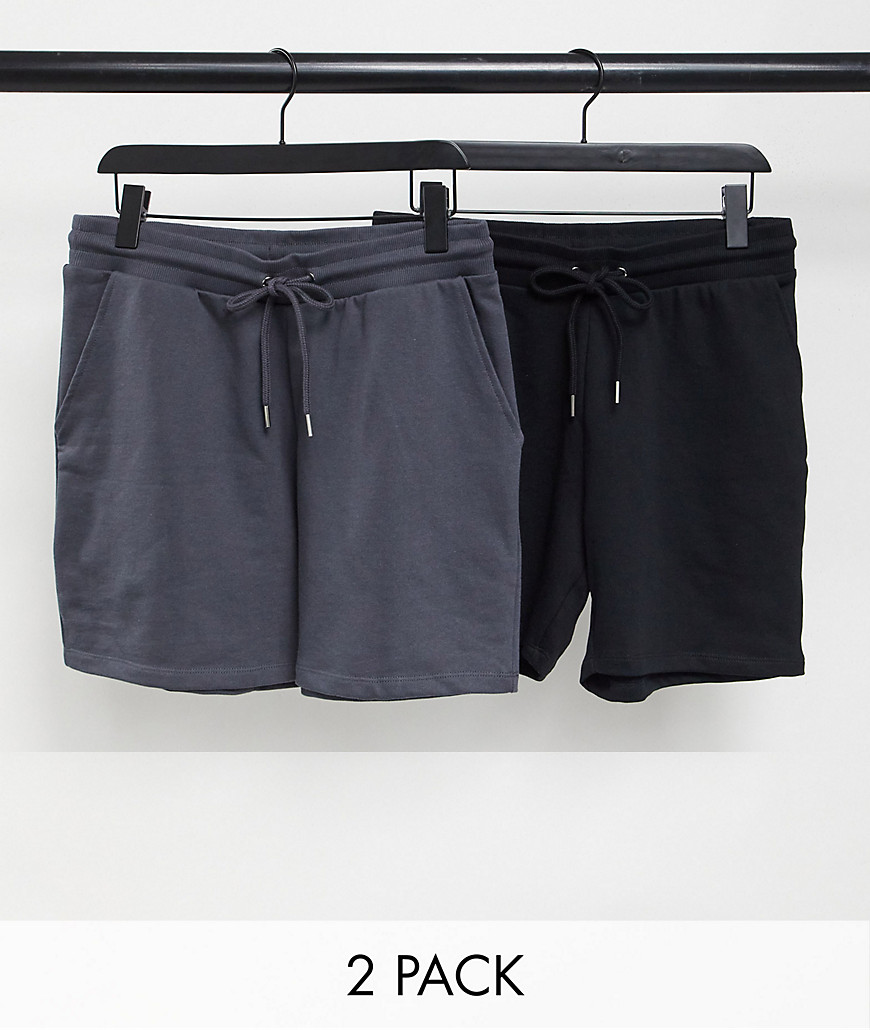 ASOS DESIGN 2 pack jersey slim shorts in shorter length in black and washed black-Multi