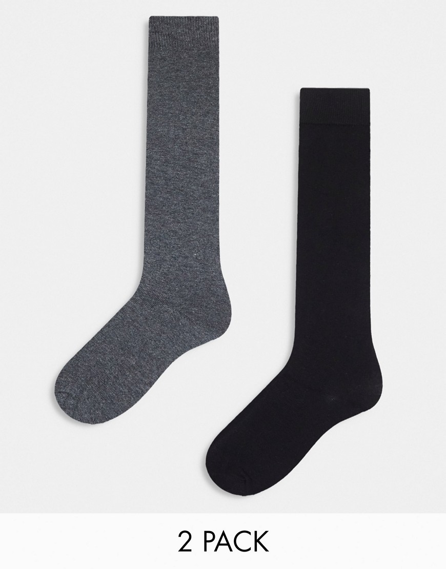 ASOS DESIGN 2 pack knee high socks in black and grey-Multi