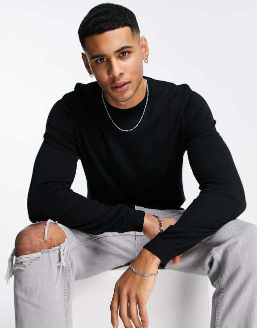 ASOS DESIGN 2 pack knitted cotton crew neck sweater in black & khaki SAVE, 3 of 4