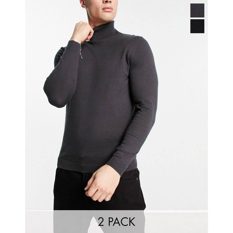 ASOS DESIGN lambswool roll neck sweater in charcoal