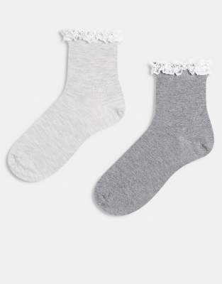 Asos Design 2 Pack Lace Frill Top Ankle Socks