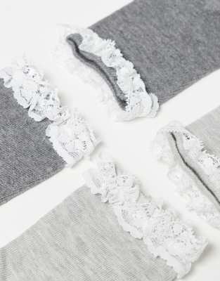Asos Design 2 Pack Lace Frill Top Ankle Socks
