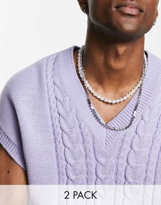 ASOS DESIGN 2 pack layered crystal tennis chain and faux pearl necklace