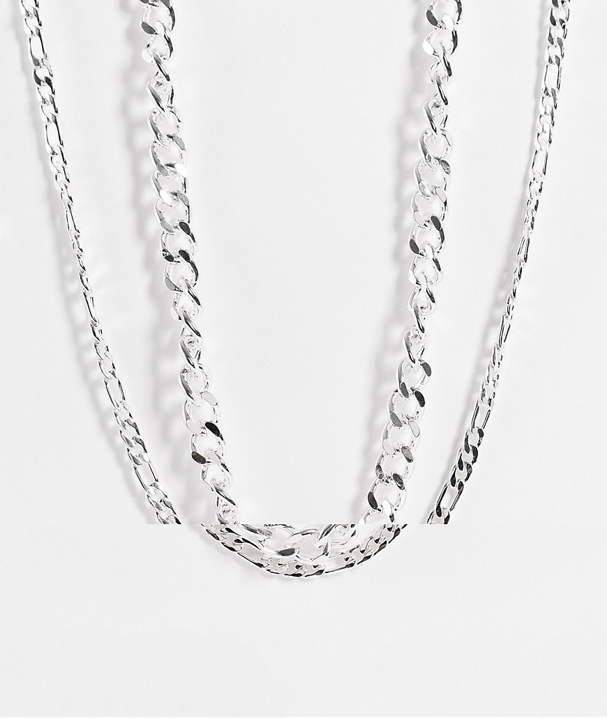 ASOS DESIGN 2 pack layered neckchain set with mixed chains in silver tone
