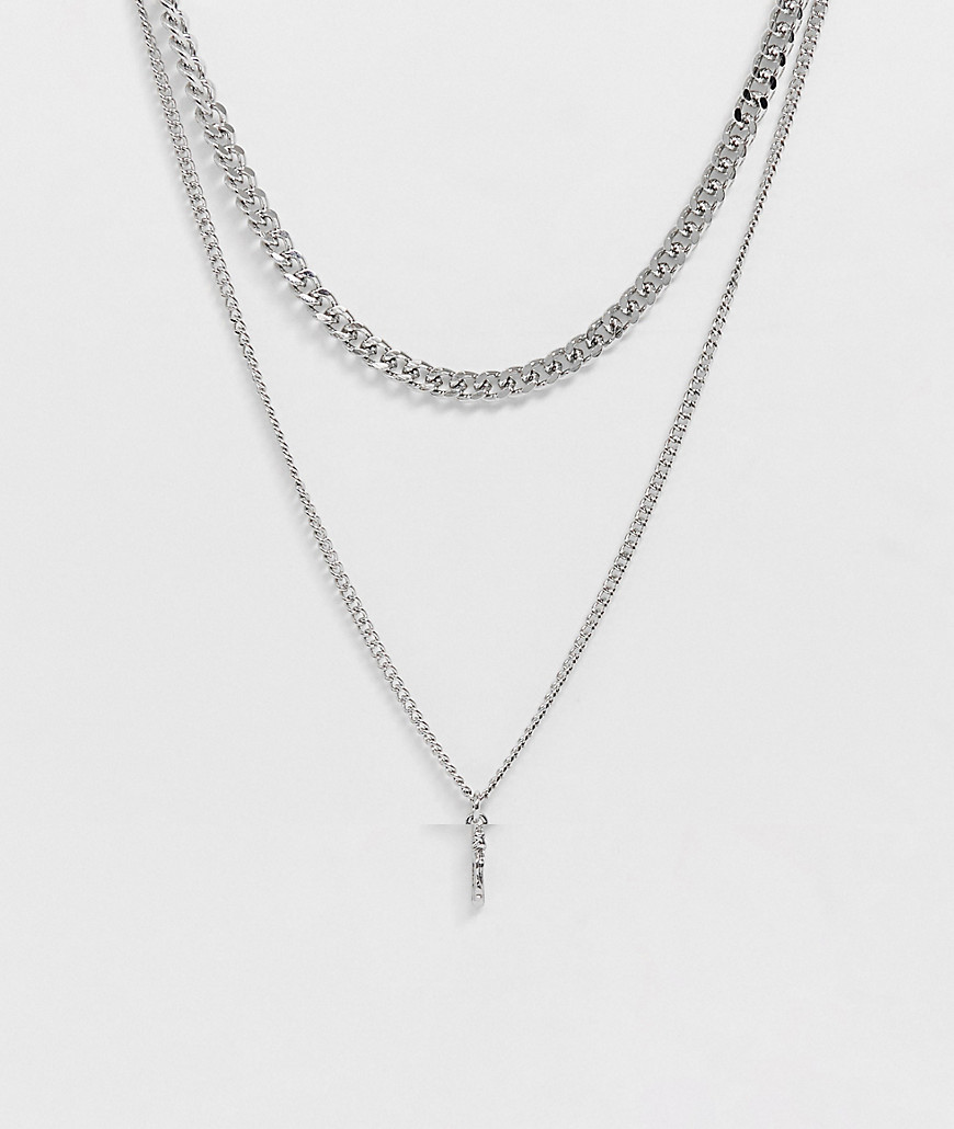ASOS DESIGN 2 pack layered neckchain with cross in silver tone