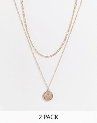 ASOS DESIGN 2 pack layered necklace with sovereign coin ...