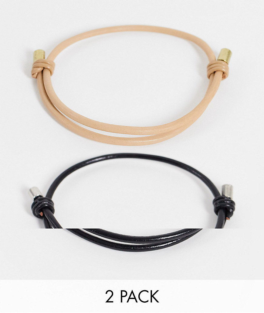 ASOS DESIGN 2-pack leather bracelets in stone and black-Multi