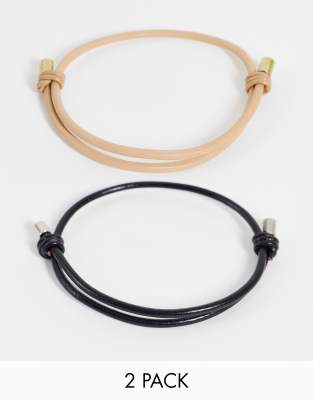 ASOS DESIGN 2-pack leather bracelets in stone and black