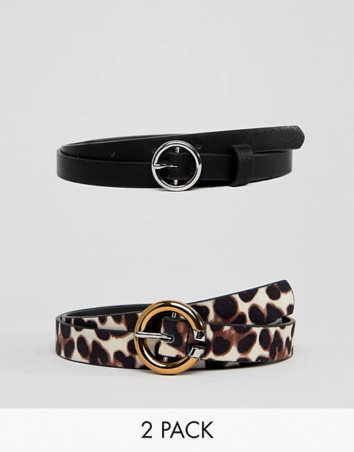 ASOS DESIGN 2 pack Leopard print hip & waist jeans belt