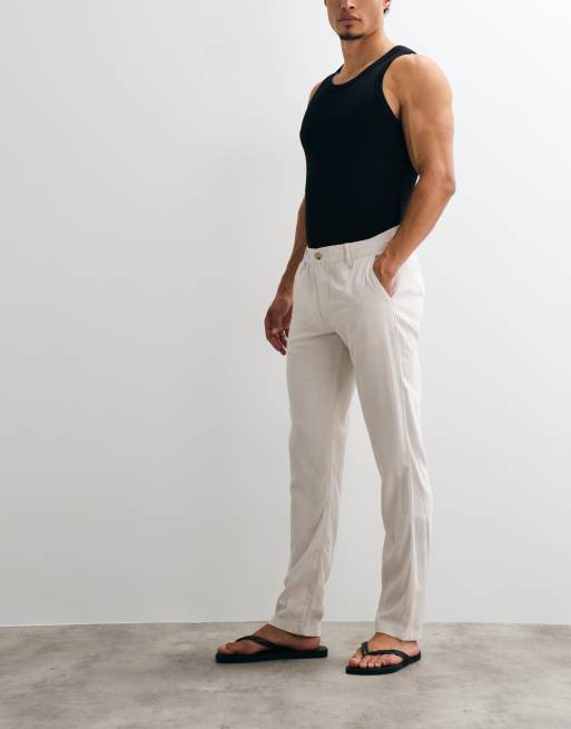 ASOS DESIGN 2 pack linen blend pants in black and stone, 2 of 5