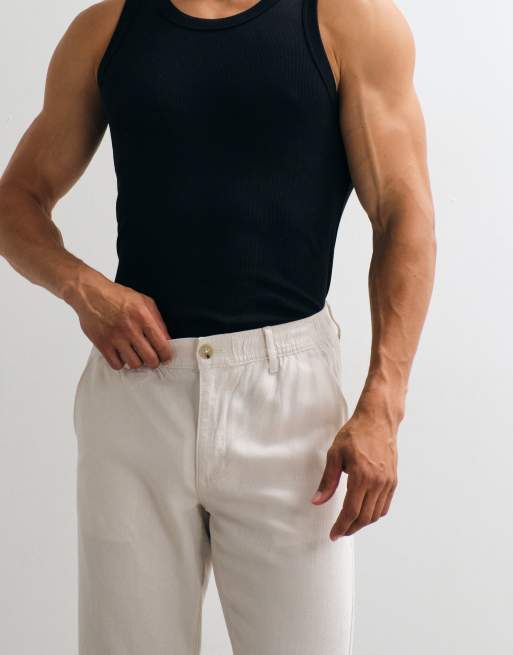 ASOS DESIGN 2 pack linen blend pants in black and stone, 3 of 5
