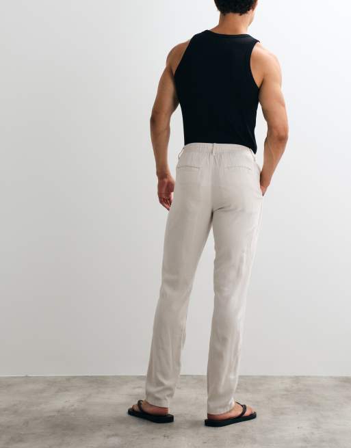 ASOS DESIGN 2 pack linen blend trousers in black and stone, 4 of 5