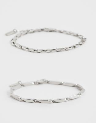 Asos Design 2 Pack Link Chain Bracelet In Metallic