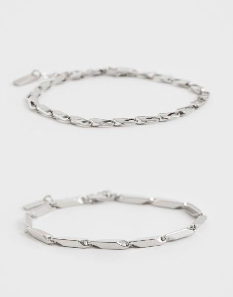 ASOS DESIGN 2 pack link chain bracelet in silver - view 1