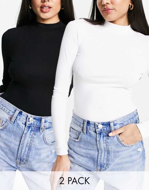 ASOS DESIGN 2-pack long sleeve bodysuits with turtleneck in black & white -  SAVE!