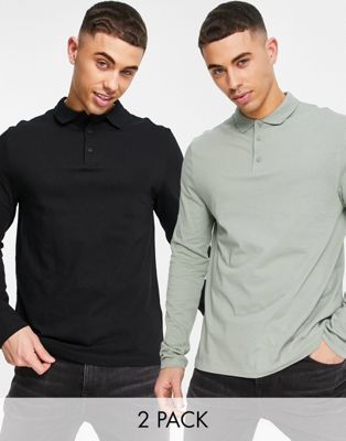 ASOS DESIGN 2 pack long sleeve jersey polo in multi