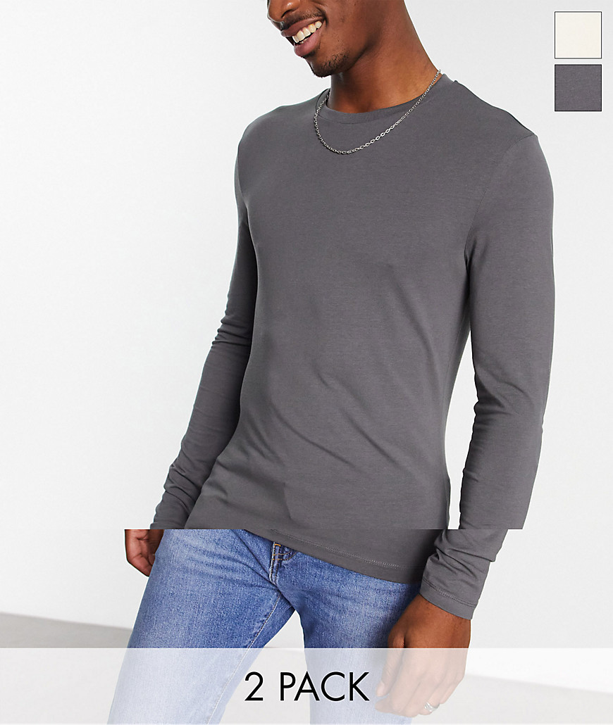 ASOS DESIGN 2 pack long sleeve muscle T-shirt in multi
