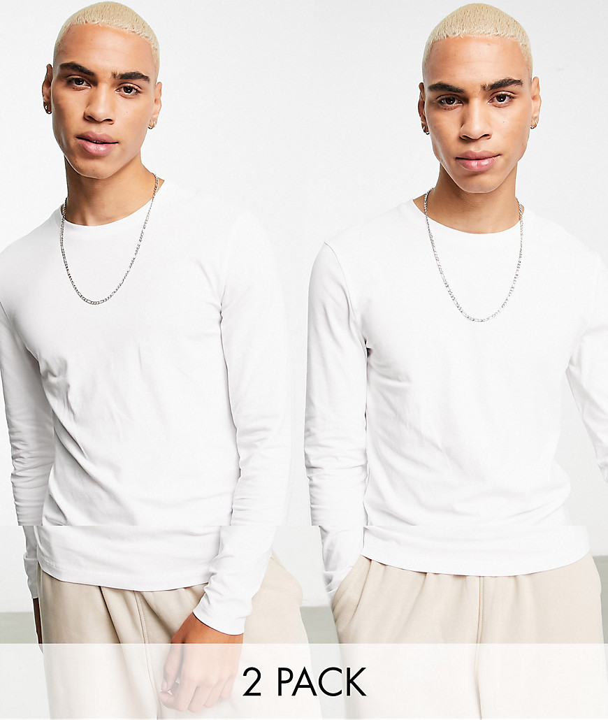 ASOS DESIGN 2-pack long sleeve muscle T-shirt in white