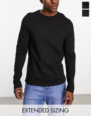 ASOS DESIGN 2 pack long sleeve t-shirt with crew neck in black - ASOS Price Checker
