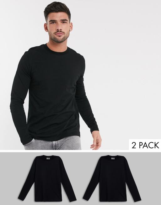 ASOS DESIGN 2 pack long sleeve t-shirt with crew neck