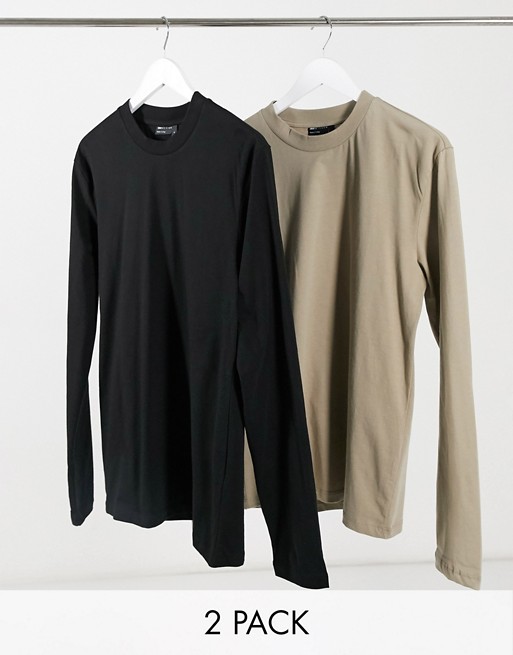 ASOS DESIGN 2 pack long sleeve t-shirt with crew neck