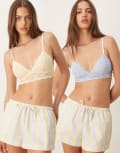[ASOS DESIGN] ASOS DESIGN 2 pack longline lace bralette in lemon and baby blue-Multi XS MULTI