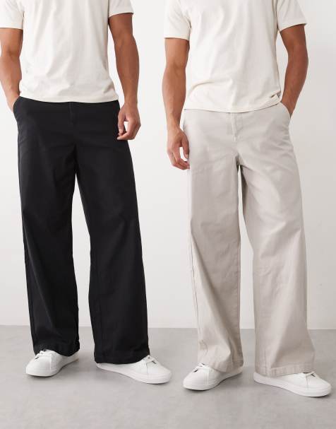 ASOS DESIGN 2 pack loose chinos in black and stone - view 1