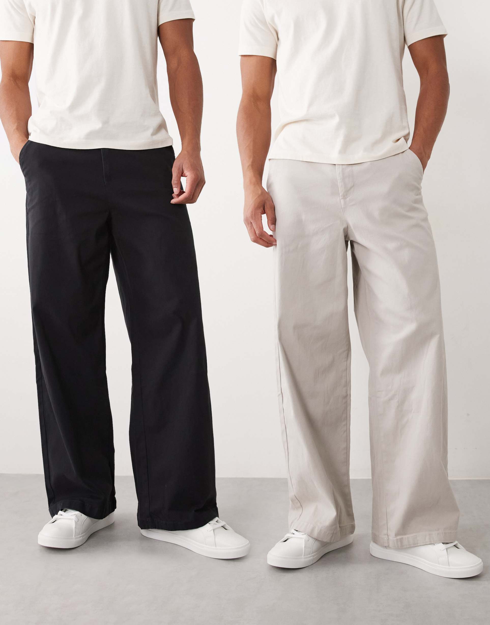 ASOS DESIGN 2 pack loose chinos in black and stone