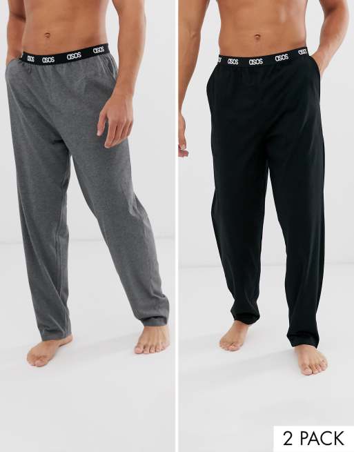 ASOS DESIGN 2 pack lounge pyjama bottom in black and charcoal marl with branded waistband