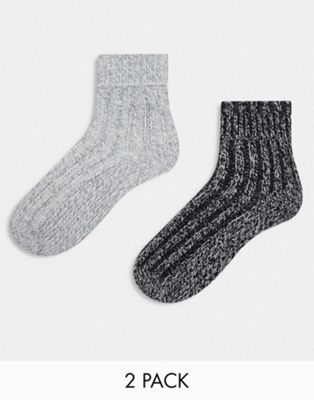 ASOS DESIGN 2 pack lounge socks in wool mix knit