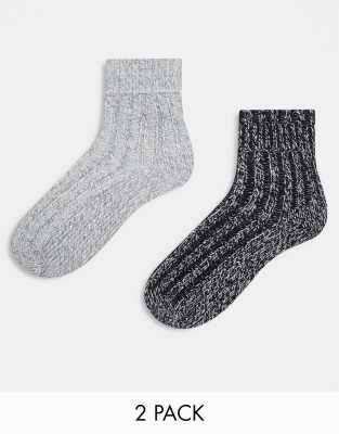 ASOS DESIGN 2 pack lounge socks in wool mix knit | ASOS