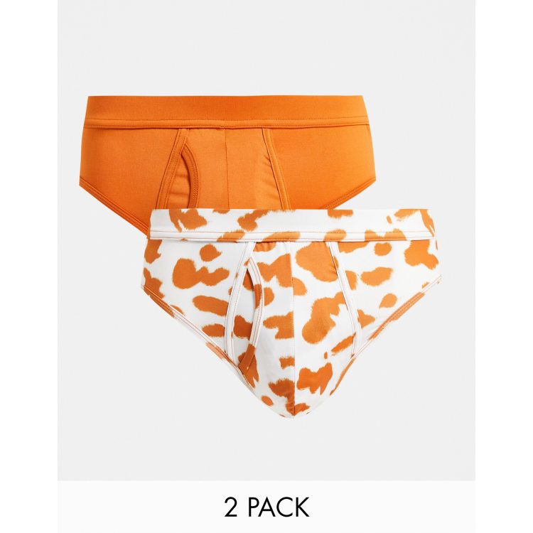 ASOS DESIGN 2 pack microfiber briefs with cow print