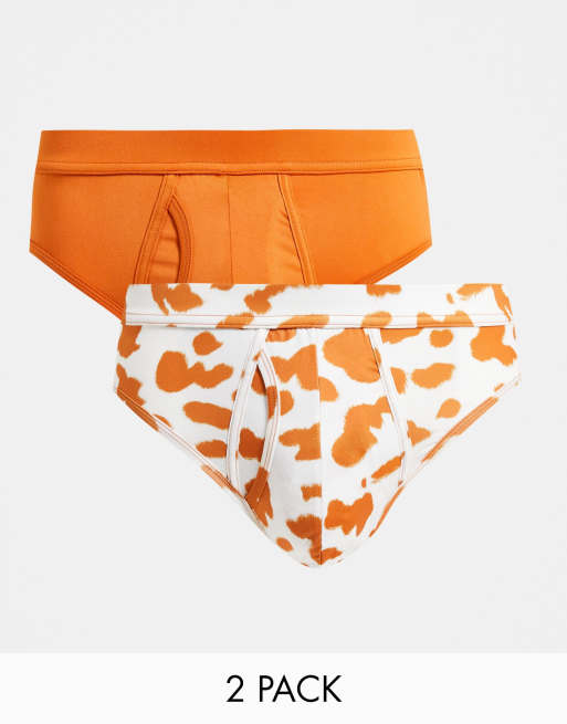 ASOS DESIGN 2 pack microfibre briefs with cow print