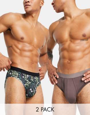 ASOS DESIGN 2 pack microfibre briefs with floral print - ASOS Price Checker