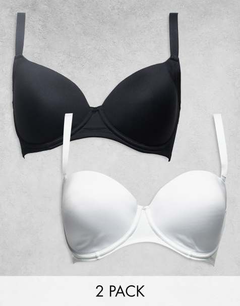 ASOS DESIGN 2 pack microfibre moulded t-shirt bra in black & white - view 1