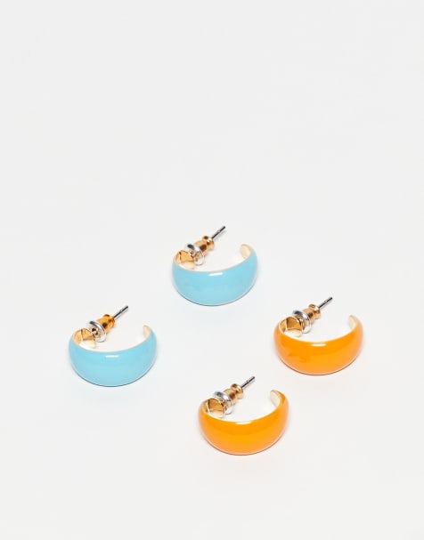 ASOS DESIGN 2-pack mini hoop earrings with orange and blue enamel - view 1