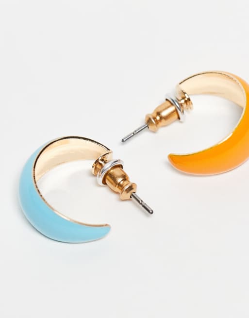 ASOS DESIGN 2-pack mini hoop earrings with orange and blue enamel, 3 of 3