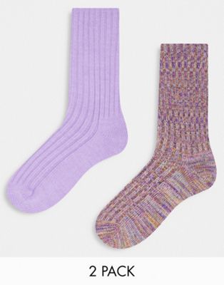 ASOS DESIGN 2 pack mix knit lounge and boot socks gift box set