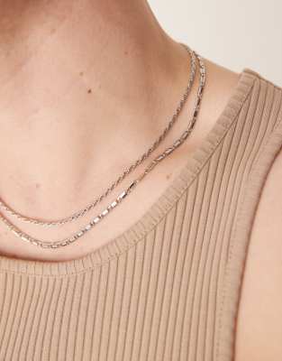 Asos Design 2 Pack Mixed Chain Necklace In Metallic