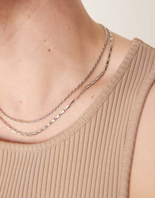 ASOS DESIGN 2 pack mixed chain necklace in silver tone
