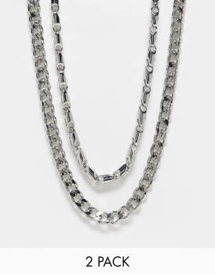 2 pack mixed chain necklace set in silver tone