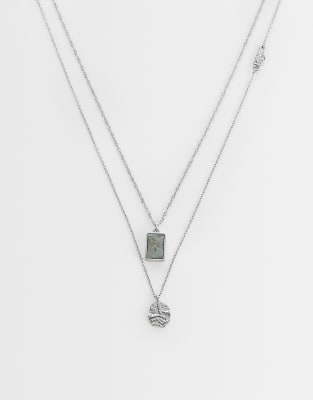 Asos Design 2 Pack Molten And Stone Pendant Necklace In Metallic