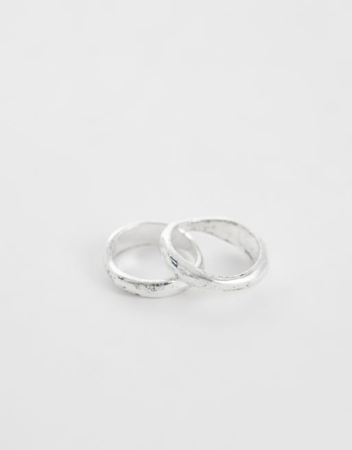 ASOS DESIGN 2 pack molten detail ring in silver, 2 of 3