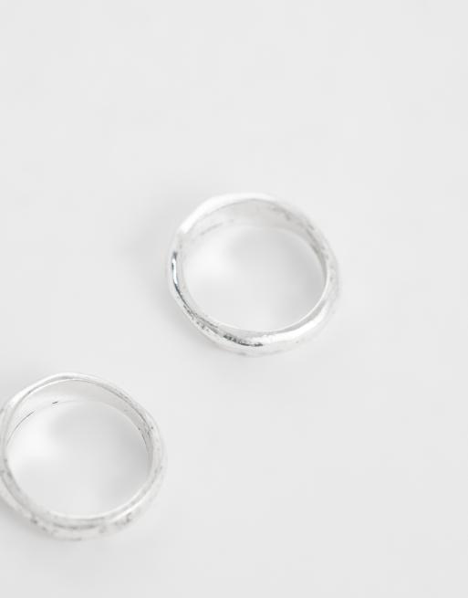 ASOS DESIGN 2 pack molten detail ring in silver, 3 of 3
