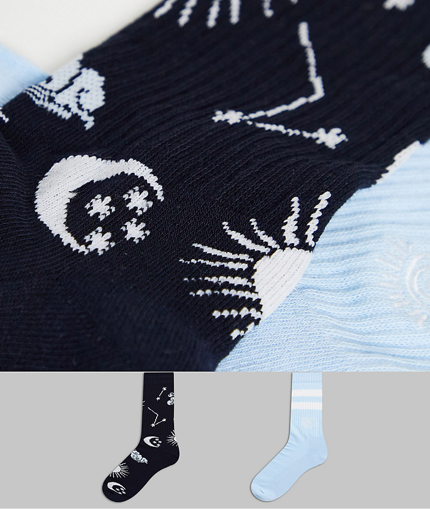 ASOS DESIGN 2 pack moon and stars sport socks-Multi
