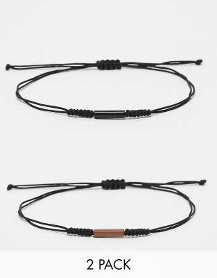 Asos Design 2 Pack Multi-Purpose Cord Bracelet In Black